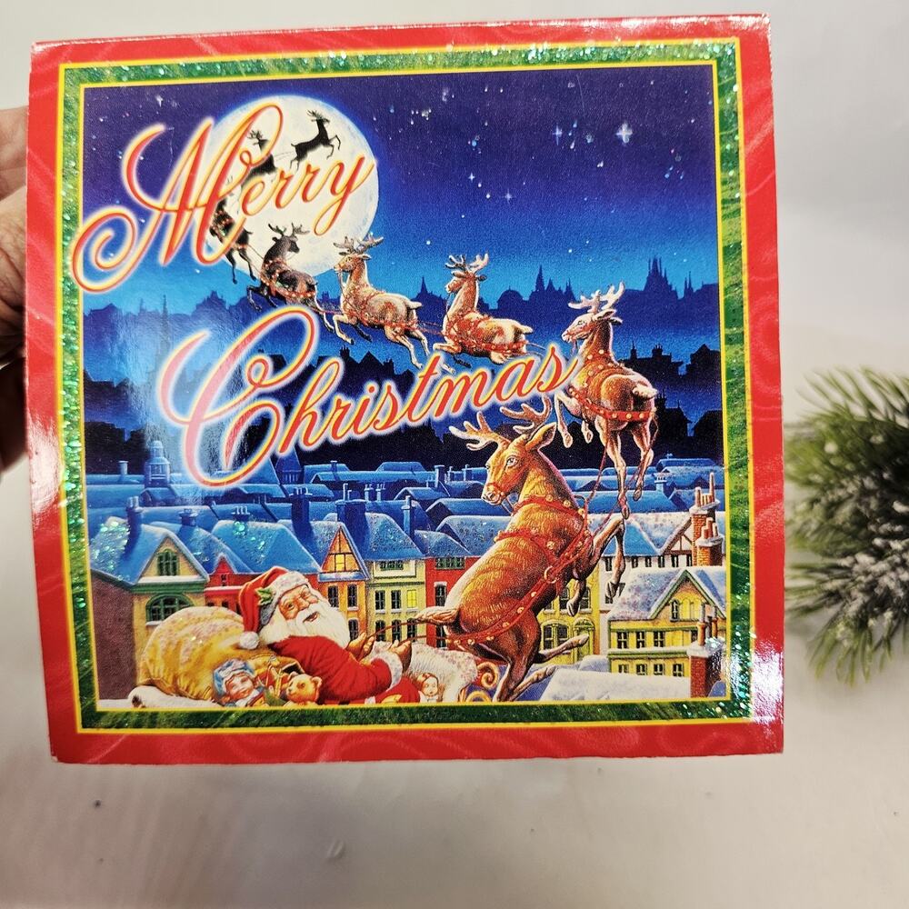 Vintage Pop Up Santa Sleigh Reindeer Christmas Card Holiday Greeting3D Salina 89